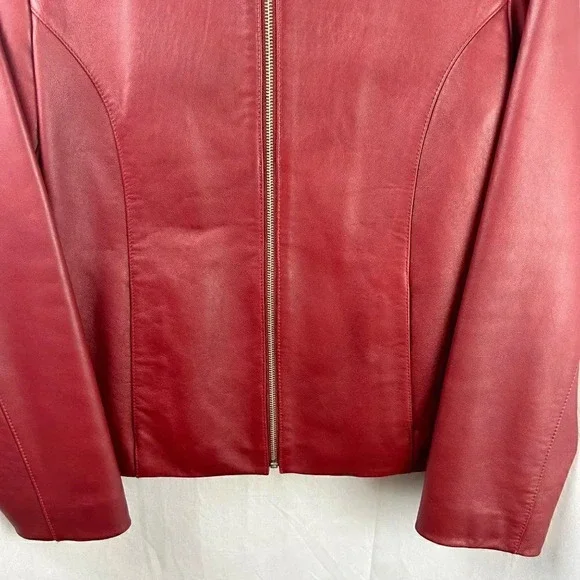 Women's Red Leather Jacket - Picture 3 of 8